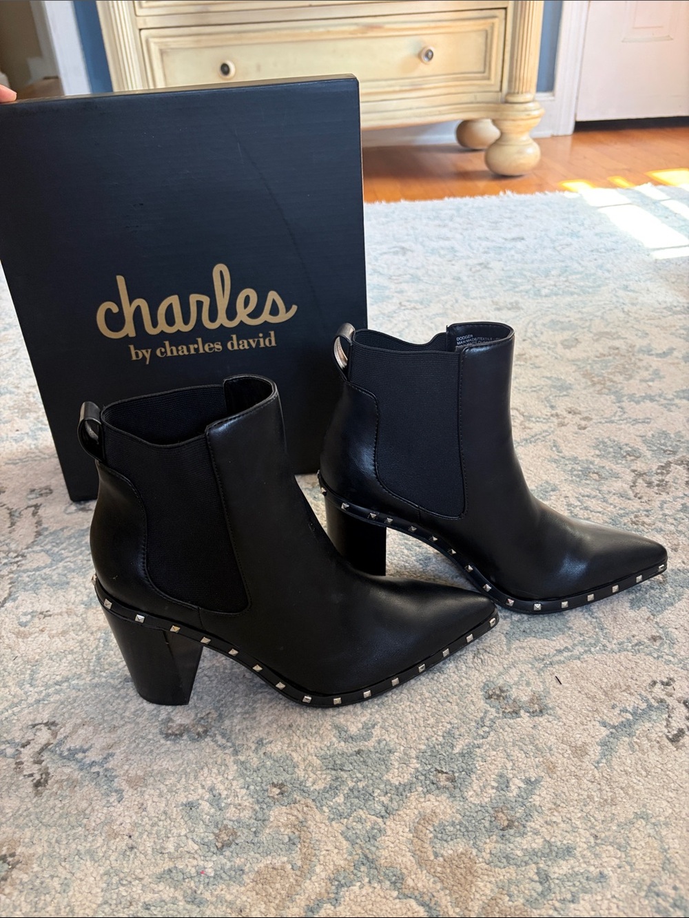 Charles by Charles David Black Leather Studded Ankle Boots